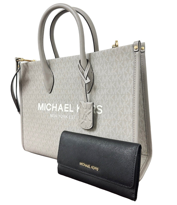 Michael Kors Ciara Charlotte Large Top Zip Leather Tote Pearl Grey – Gaby's  Bags
