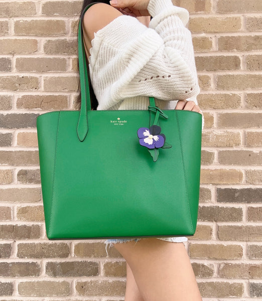 Kate Spade Dana Tote Top Zip Shoulder Bag Green Bean Flower Charm  Dangle–Gaby's Bags