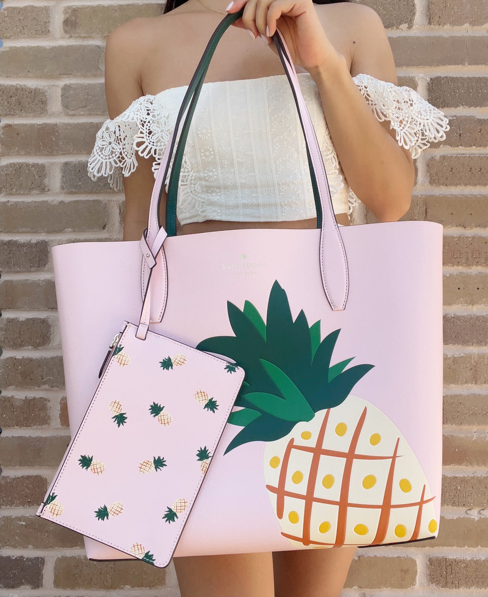 Kate Spade Colada Large Pineapple Printed Reversible Tote Pink Green  +–Gaby's Bags