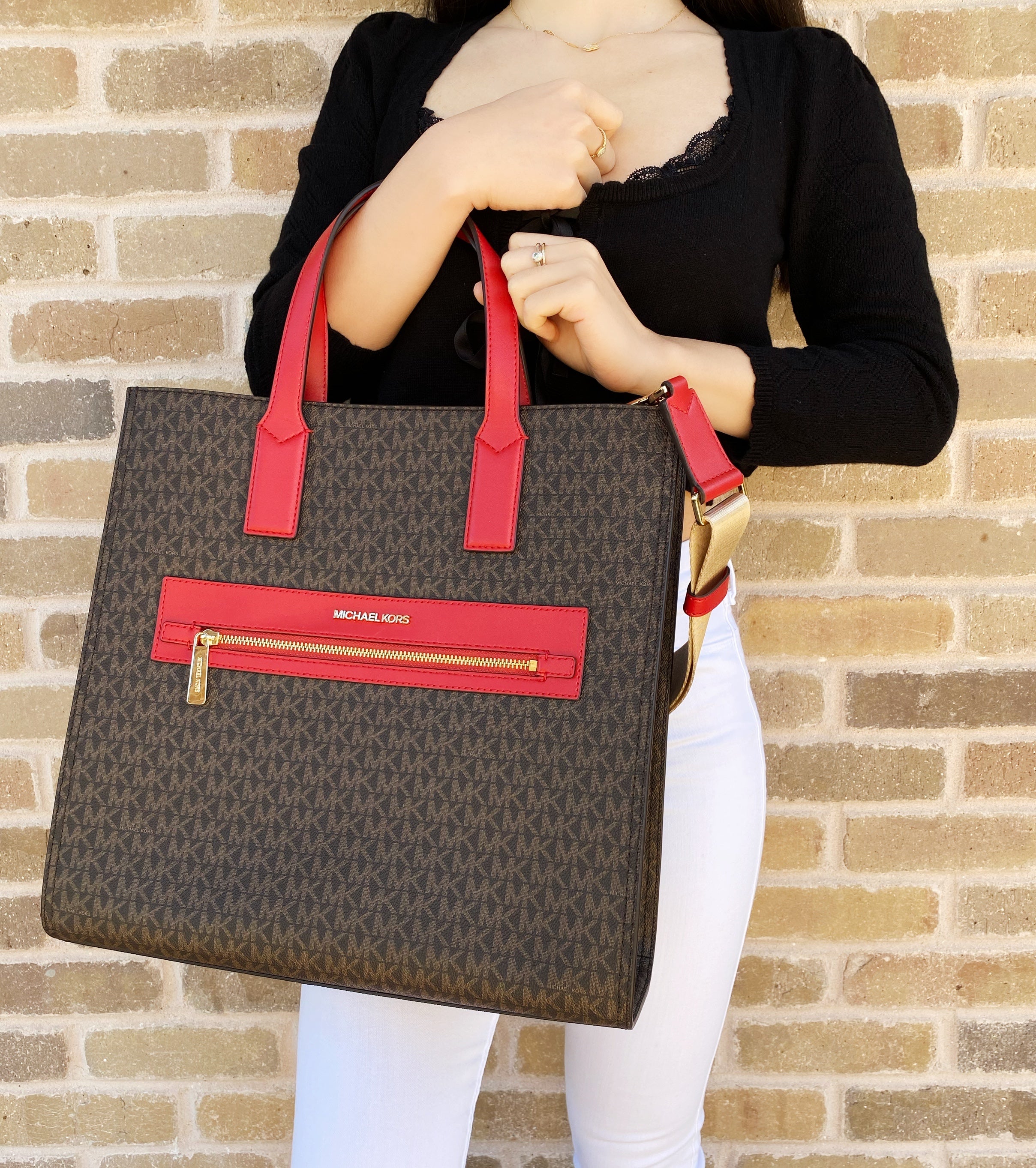 mk red tote bag