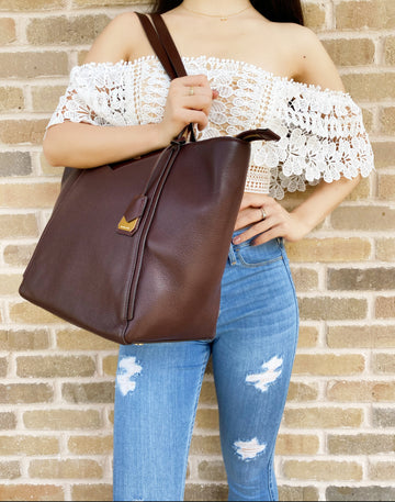 whitney large denim logo and leather tote