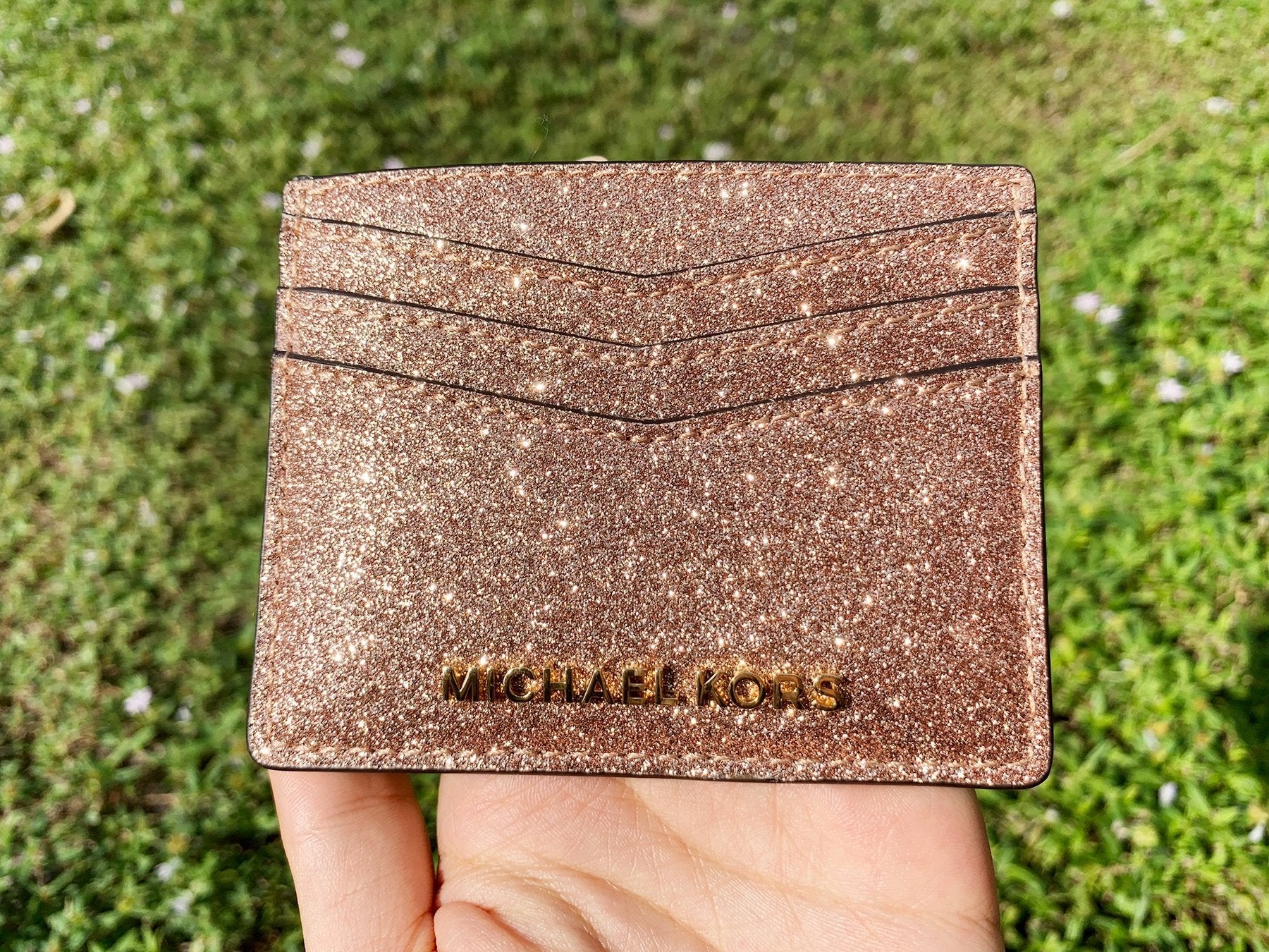 rose gold glitter michael kors purse