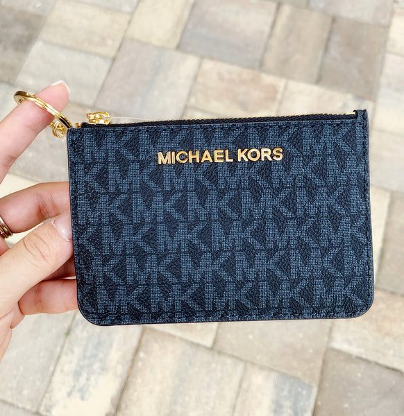 Michael Kors Jet Set Travel Small Top Zip Coin Pouch ID Holder Navy ...