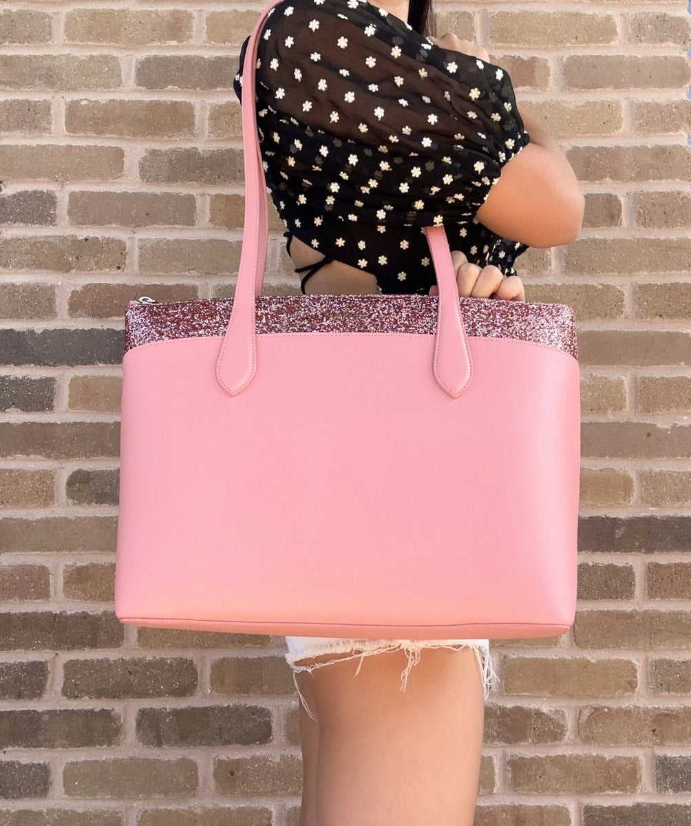 Kate Spade Greta Flash Glitter Large Top Zip Tote Pink–Gaby's Bags