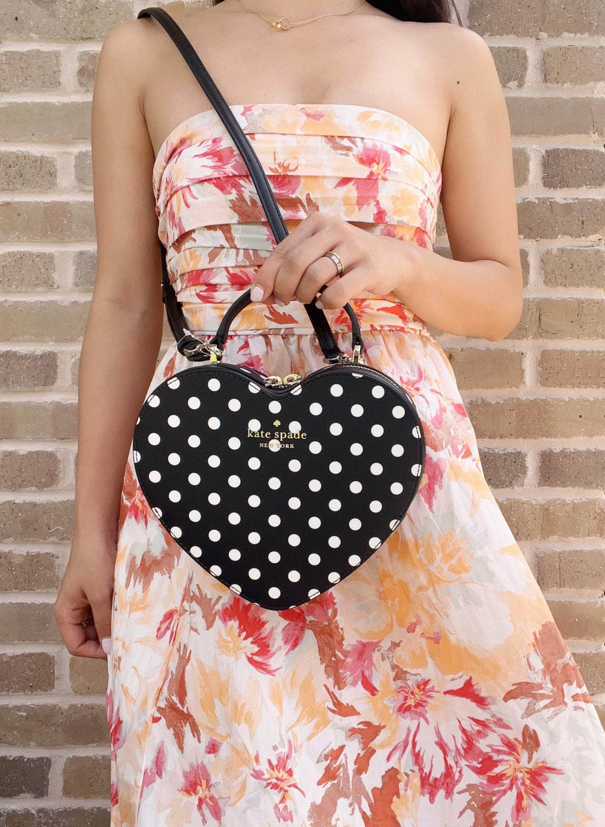 Kate Spade Love Shack Heart Crossbody Purse Black White Polka Dots  Nov–Gaby's Bags