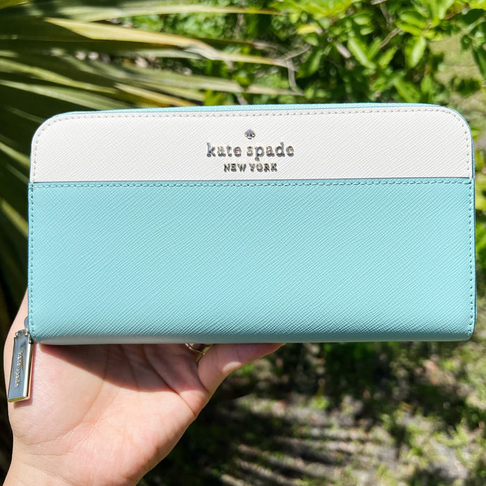 Kate Spade Pool Float Medium L-Zip Cardholder Wallet Poolside Blue Leather  