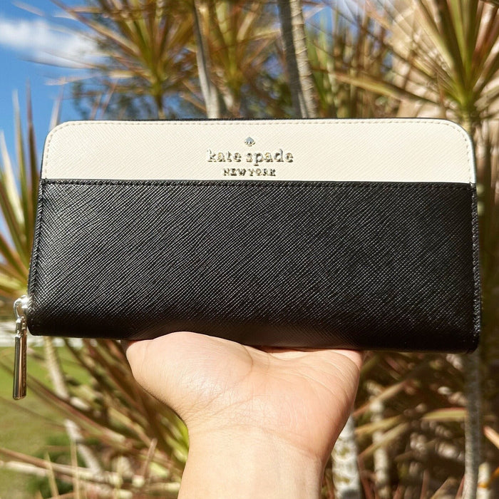 Kate Spade Staci Large Zip Around Continental Wallet White Black