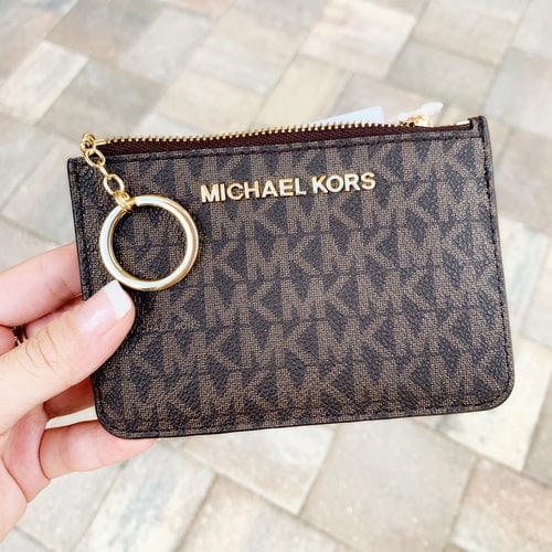 Michael Kors Jet Set Key Ring Top Zip Coin Pouch ID Card Holder Brown  –Gaby's Bags