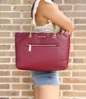 Tory+Burch+Emerson+Small+Top+Zip+Imperial+Garnet+Leather+Tote+Shoulder+Bag  for sale online