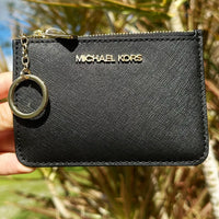 Michael Kors Reed Large Card Holder Wallet MK Signature Logo Leather (Black)