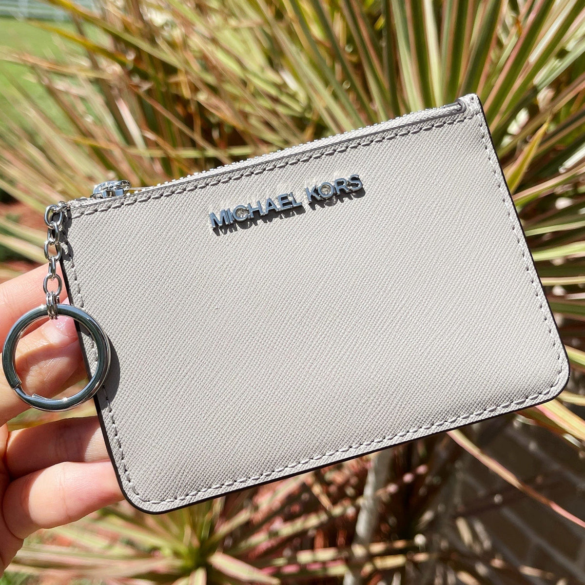 Michael Kors Jet Set Top Zip Coin Wallet Card Holder Key Ring Pearl  Gr–Gaby's Bags