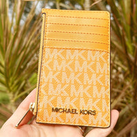 Michael Kors Jet Set Travel Small Zip Card Case Wallet 35F0GTVD2L-001 Black  Gold