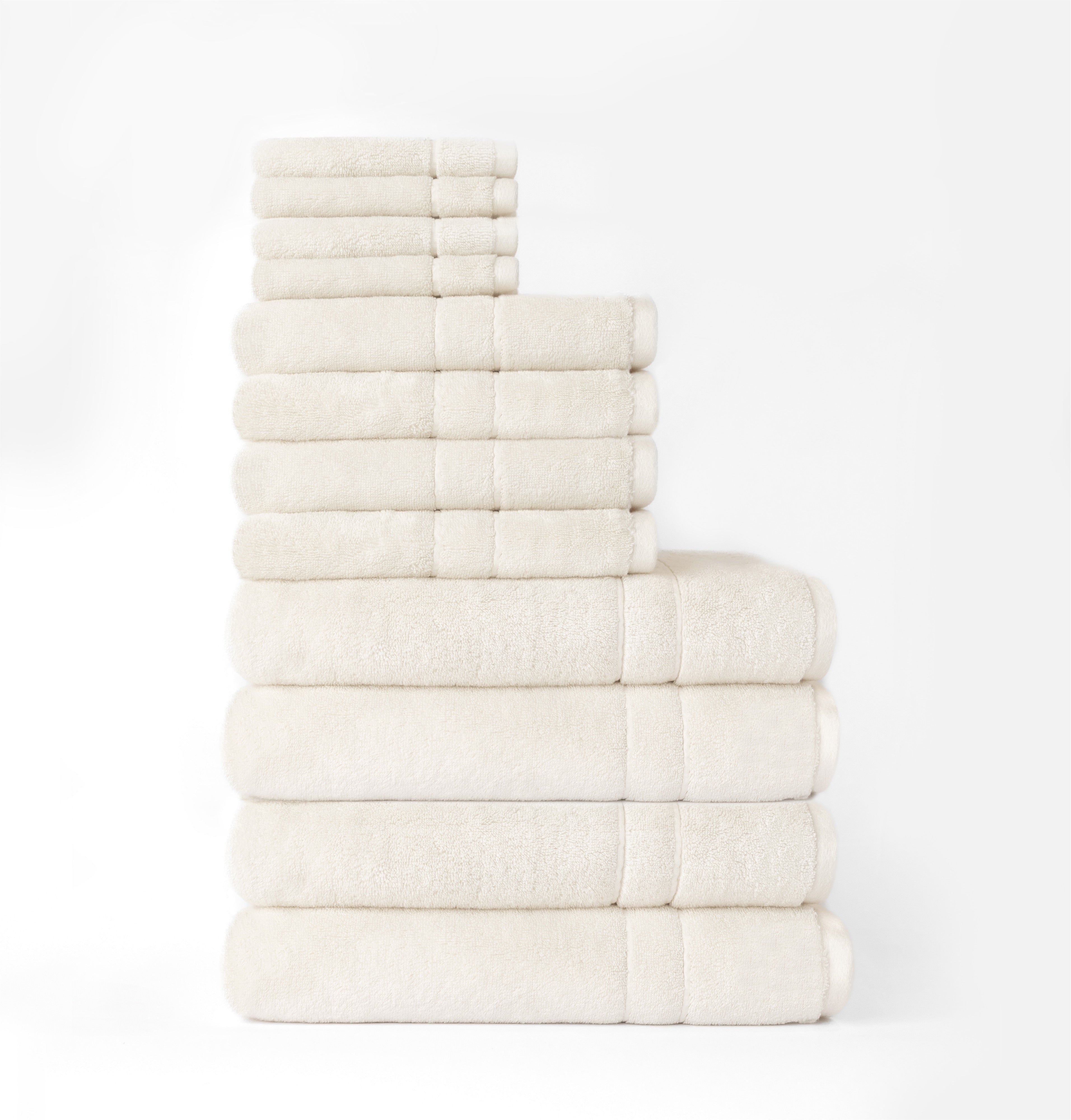 Premium Plush Bath Towels in the color Seashell. Photo of Complete Premium Plush Bath Bundle taken with white background |Color:Seashell