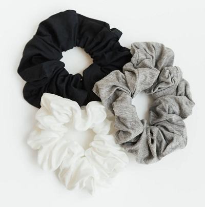 Black, white, and grey scrunchies