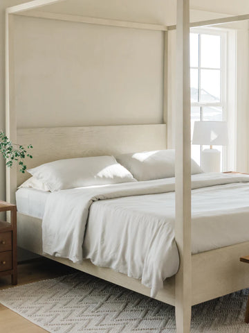 Linen bamboo blend duvet cover on bed