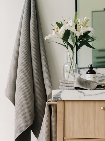 Waffle Hand Towels in Light Grey - Cozy Earth