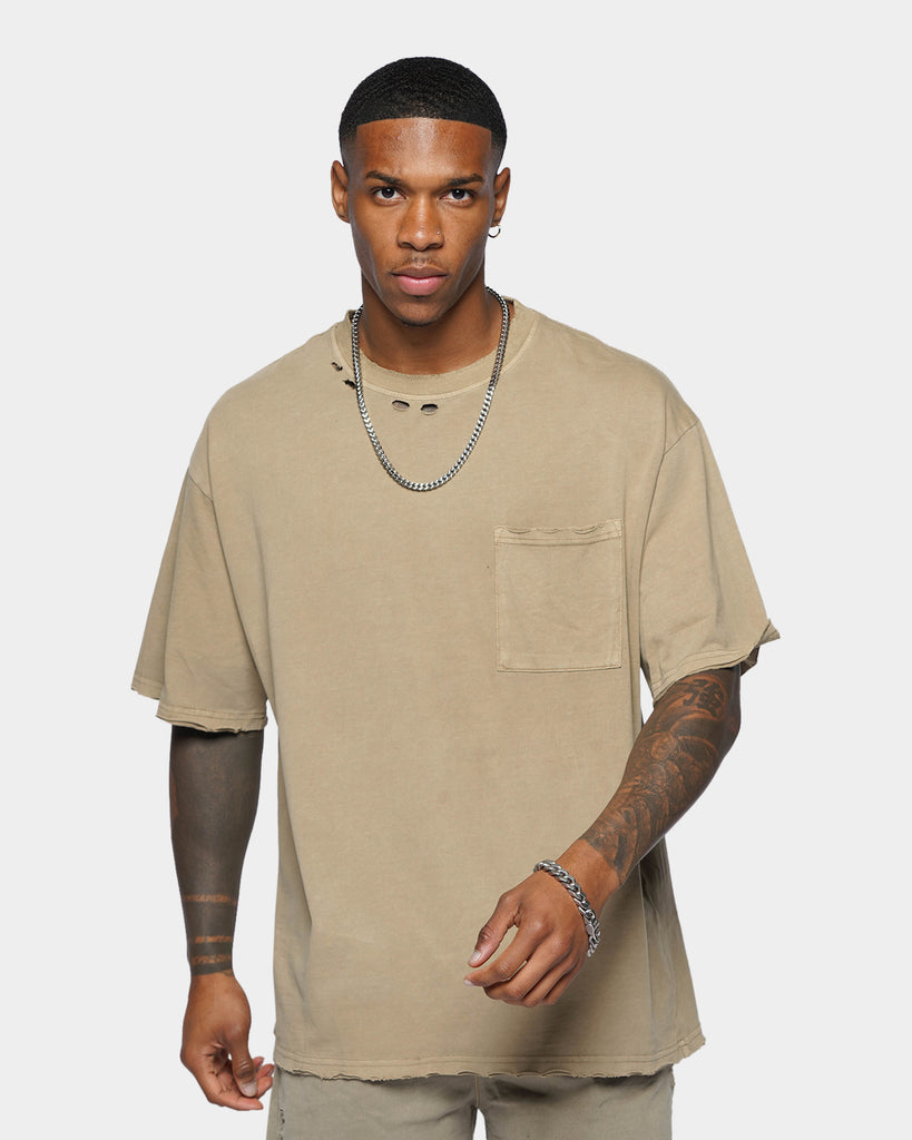 XXIII Bair Distressed T-Shirt Khaki | Culture Kings US