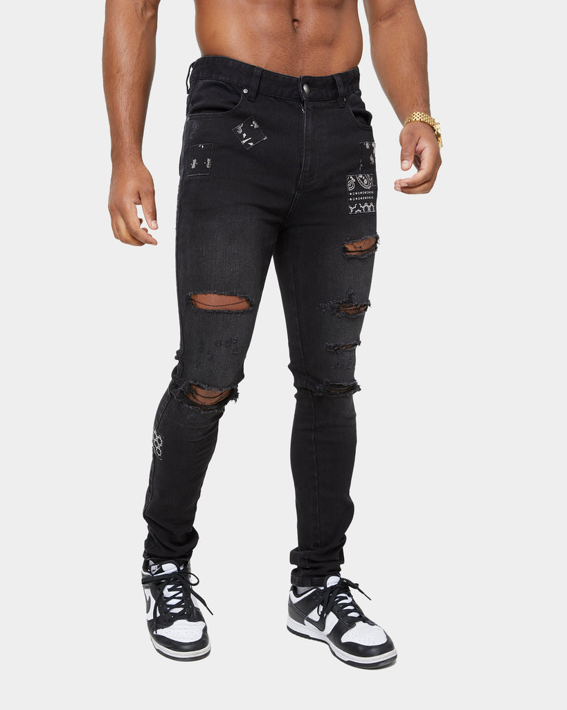 Carre Bandana Ultra Patchwork Distressed Jeans Washed Black | Culture ...