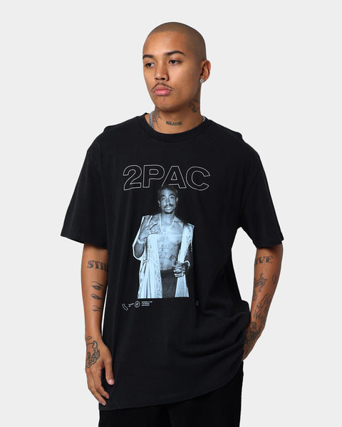 Tupac Blue Photo Short Sleeve T-Shirt Washed Black | Culture Kings US