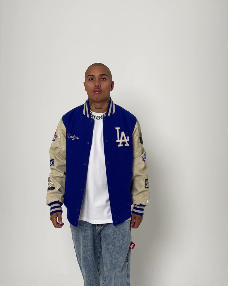 New Era MLB LA Dodgers hooded coach jacket with embroidered logo in black   ASOS