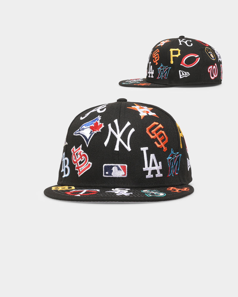 MLB New Era Allover Team Logo 59FIFTY Fitted Hat - Black