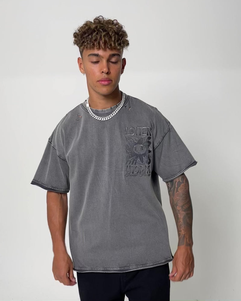 Loiter Utopia Raw T-Shirt Charcoal