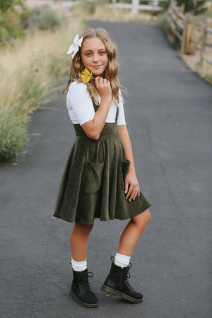 Polly Pinafore Olive Corduroy Jumper Dress