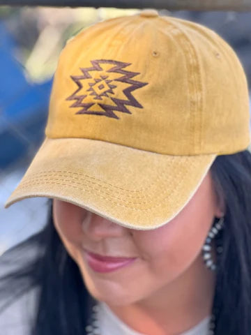 Allen Mustard Aztec Embroidered Cap