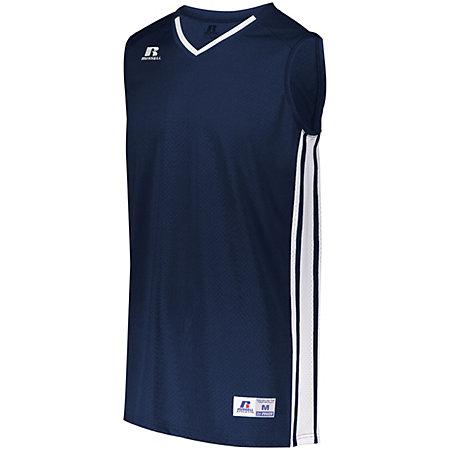 navy blue and white basketball jersey