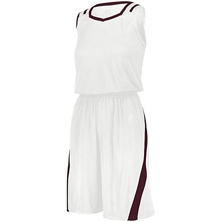 Ladies Athletic Cut Jersey White/maroon Basketball Single & Shorts