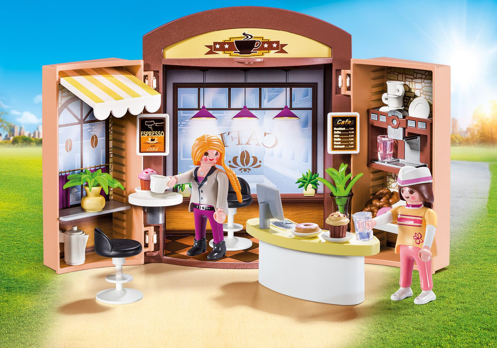 Playing shop. Playmobil кофейня. Playmobil 70015. Плеймобиль 70015. Playmobil кафе бургеров 70540.