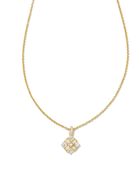 Dira Stone Crystal Short Pendant Necklace Gold White Crystal