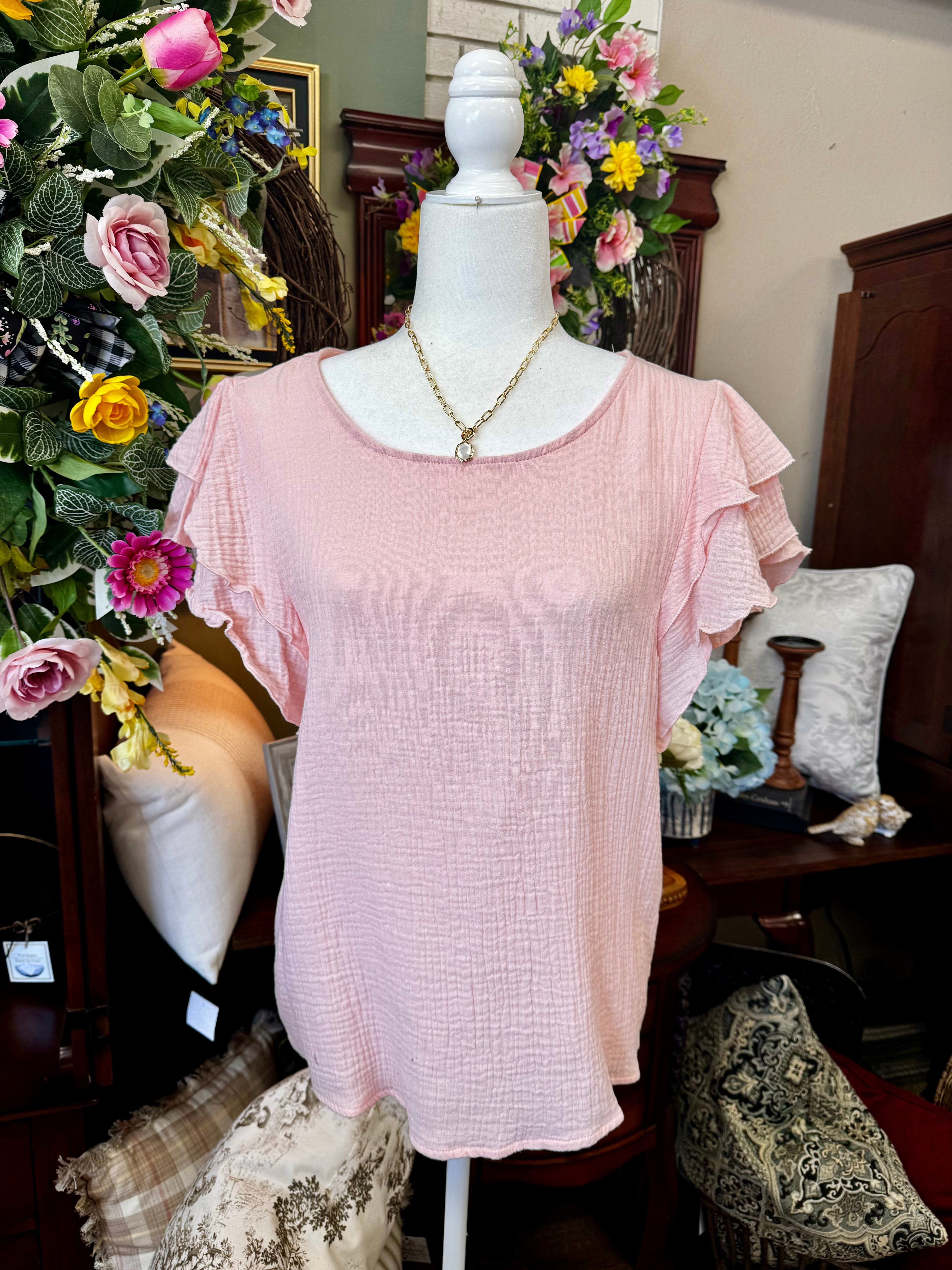 Blush Ruffle Gauze Top