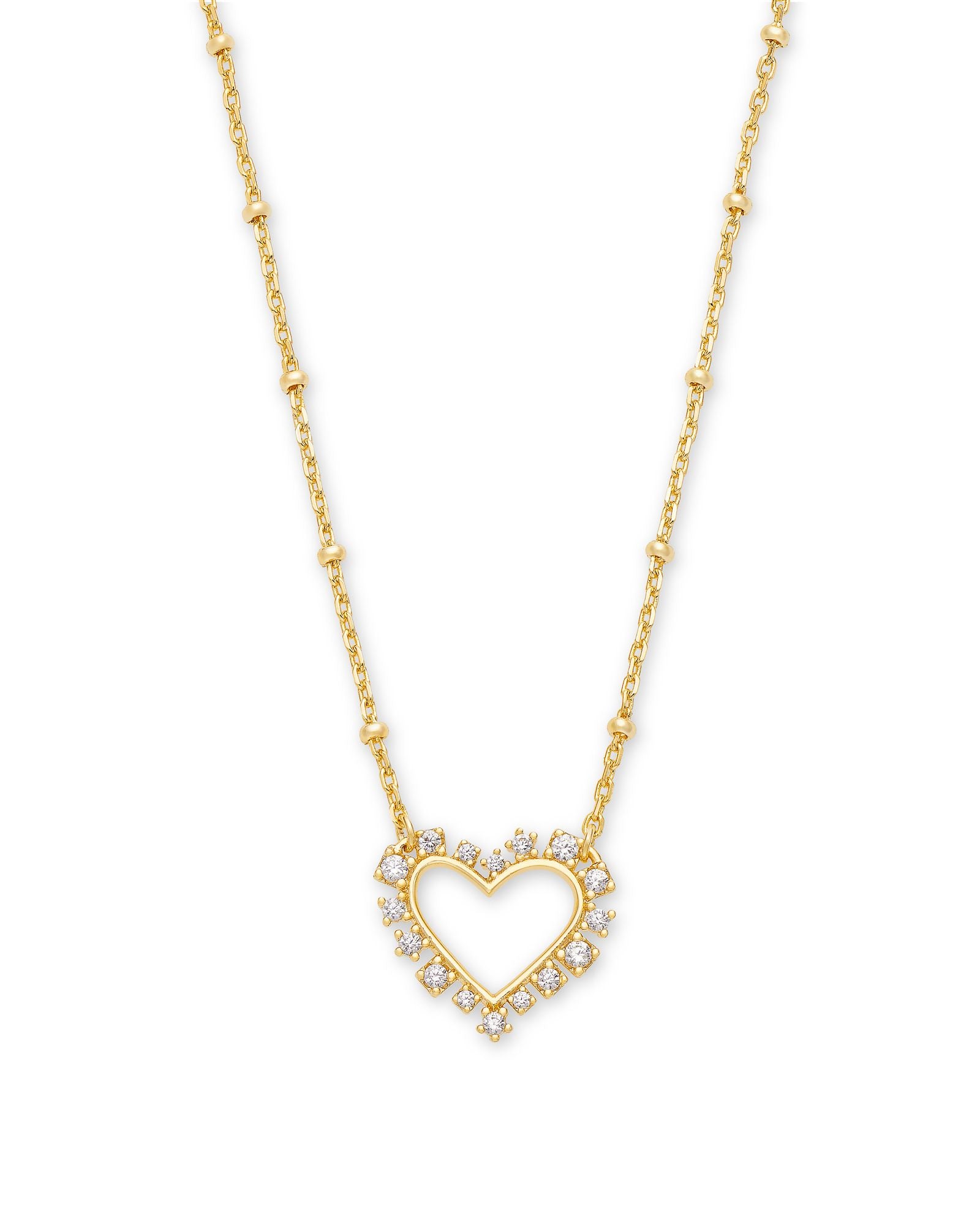 Gold Pink Crystal Heart Necklace