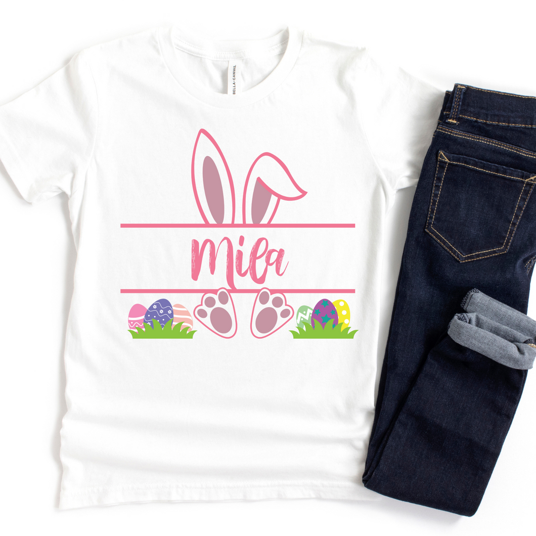 Personalized Easter Pink Bunny Kids T-Shirt