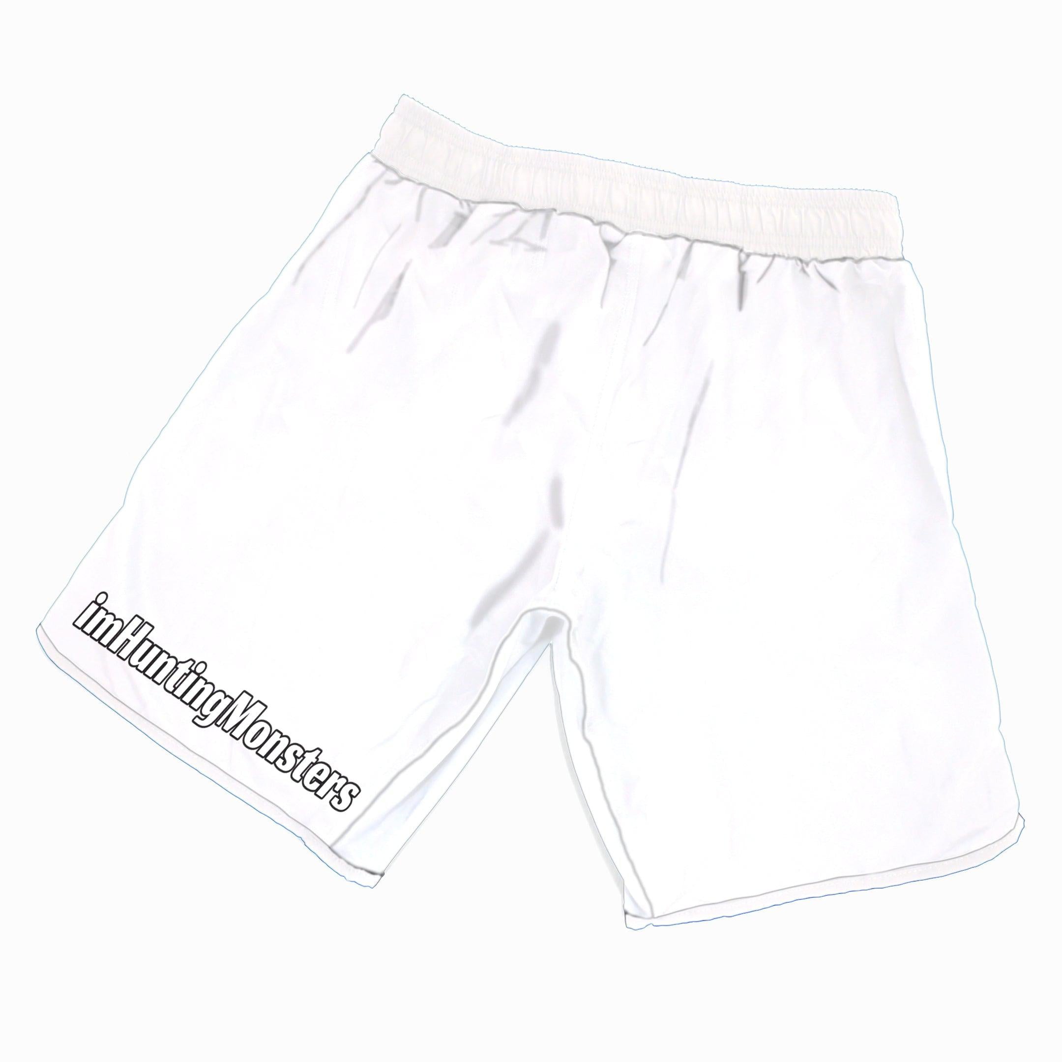 imHuntingMonsters White Grappling Shorts – ZENKO FIGHTWEAR™