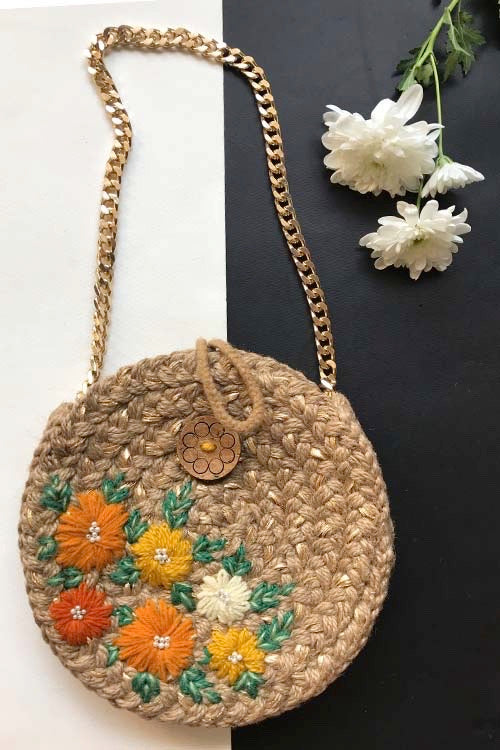 round jute sling bag