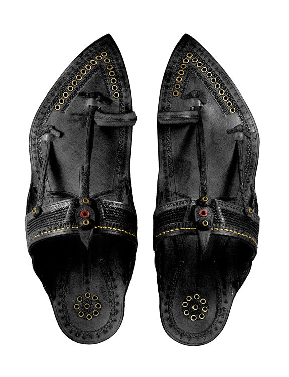 black leather chappal