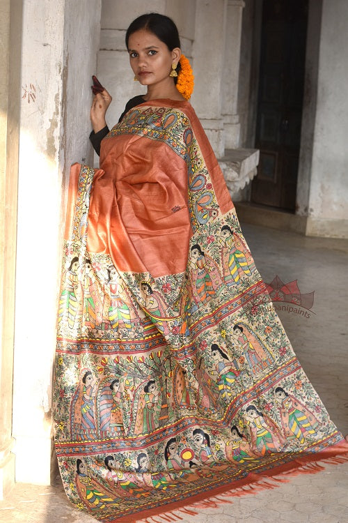 Buy Okhai Bengali Wedding Theme Tussar Silk Saree Online | Madhubani ...