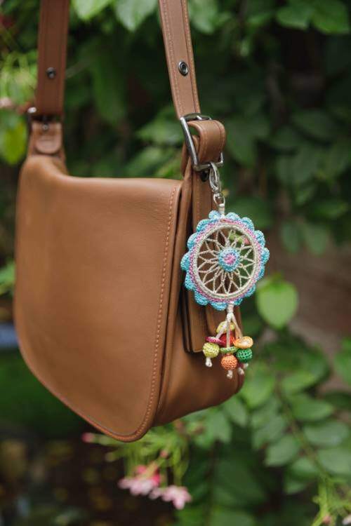 Samoolam Handmade Crochet Boho Bag Charm Key Chain - Blue Dreamcatcher