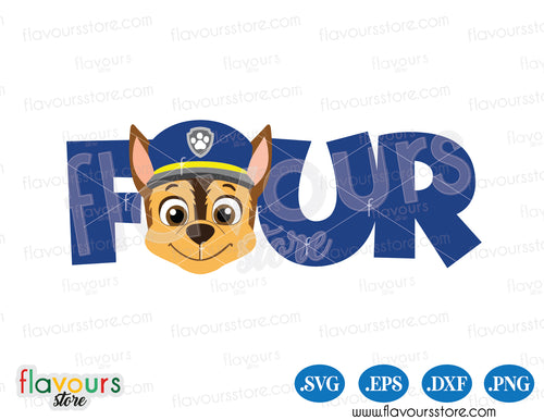 Four Birthday, Marshall Paw Patrol, SVG Cut File For Silhouette