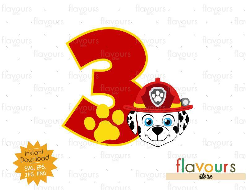 Number 3 Marshall Paw Patrol Instant Download Svg Files Flavoursstore