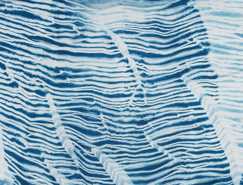 Arashi shibori example with natural indigo on silk