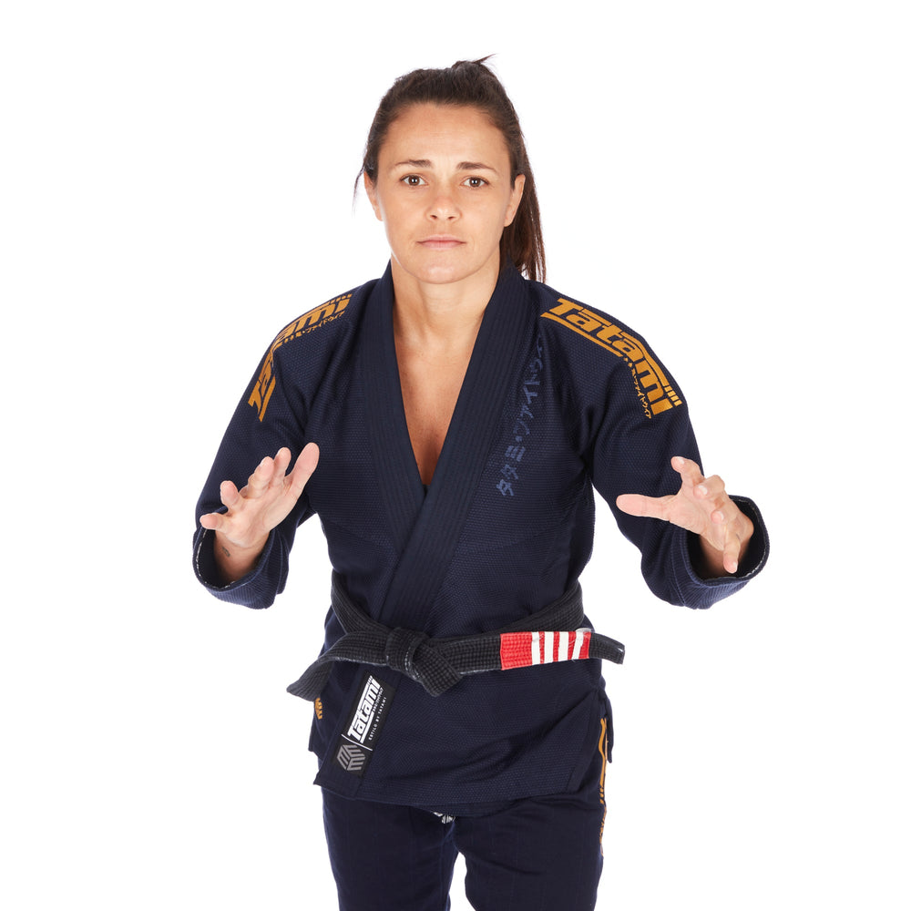 Image of Tatami Fightwear Ladies Estilo Black Label BJJ Gi - Gold on Navy