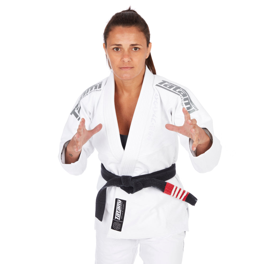 Image of Tatami Fightwear Ladies Estilo Black Label BJJ Gi - Grey on White