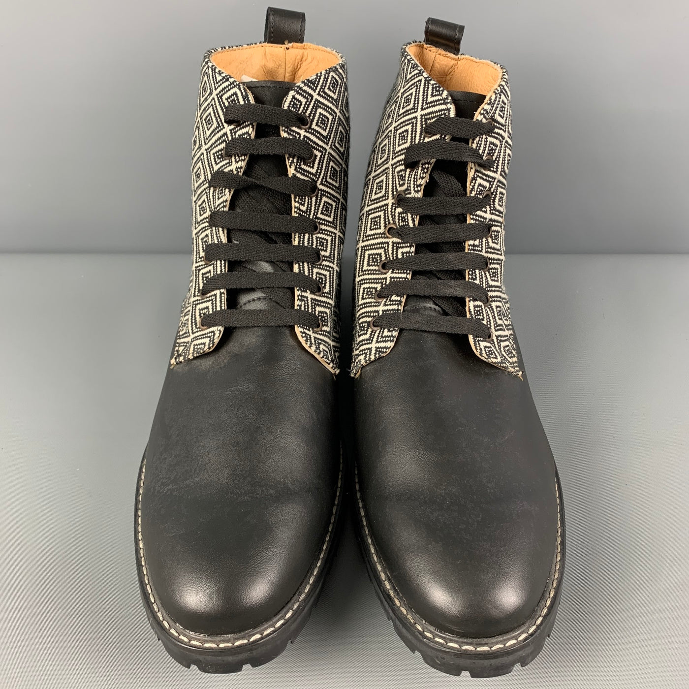 XICARU Size 12 Black White Mixed Materials Fabric Lace Up Boots – Sui  Generis Designer Consignment