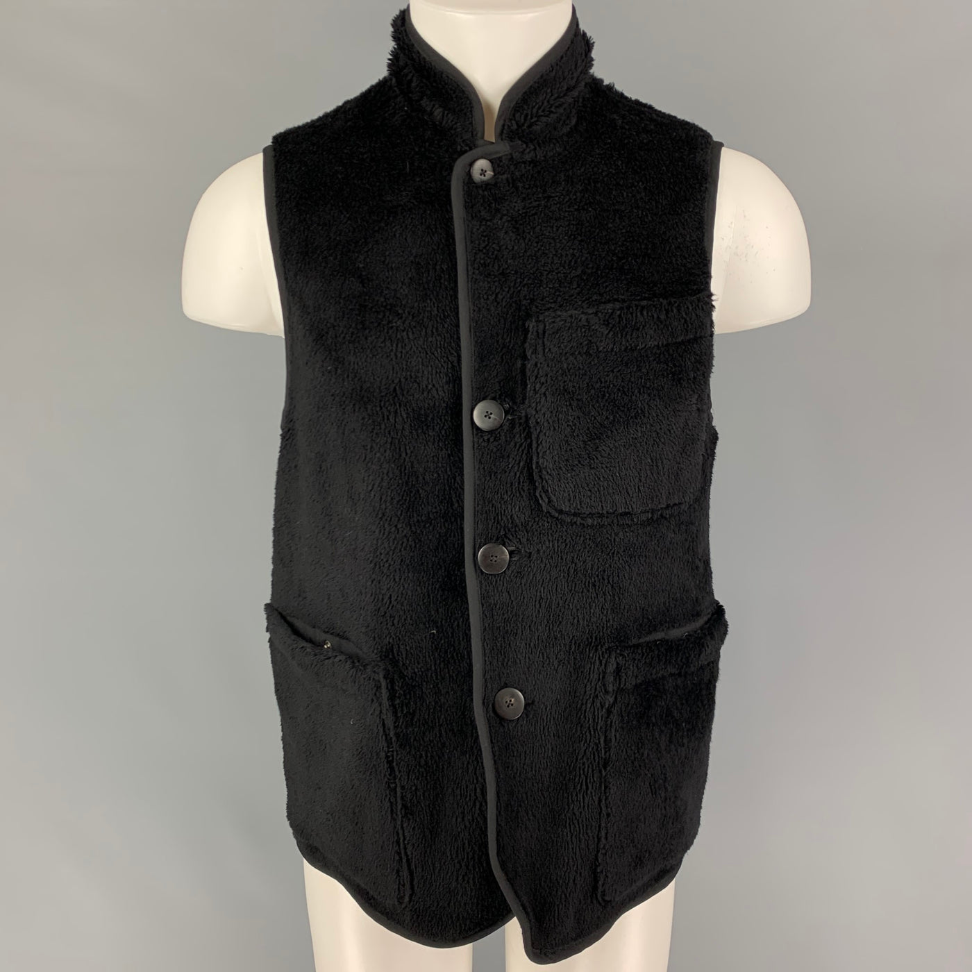 VISVIM Size M Black Textured Wool Buttoned Reversible Vest – Sui