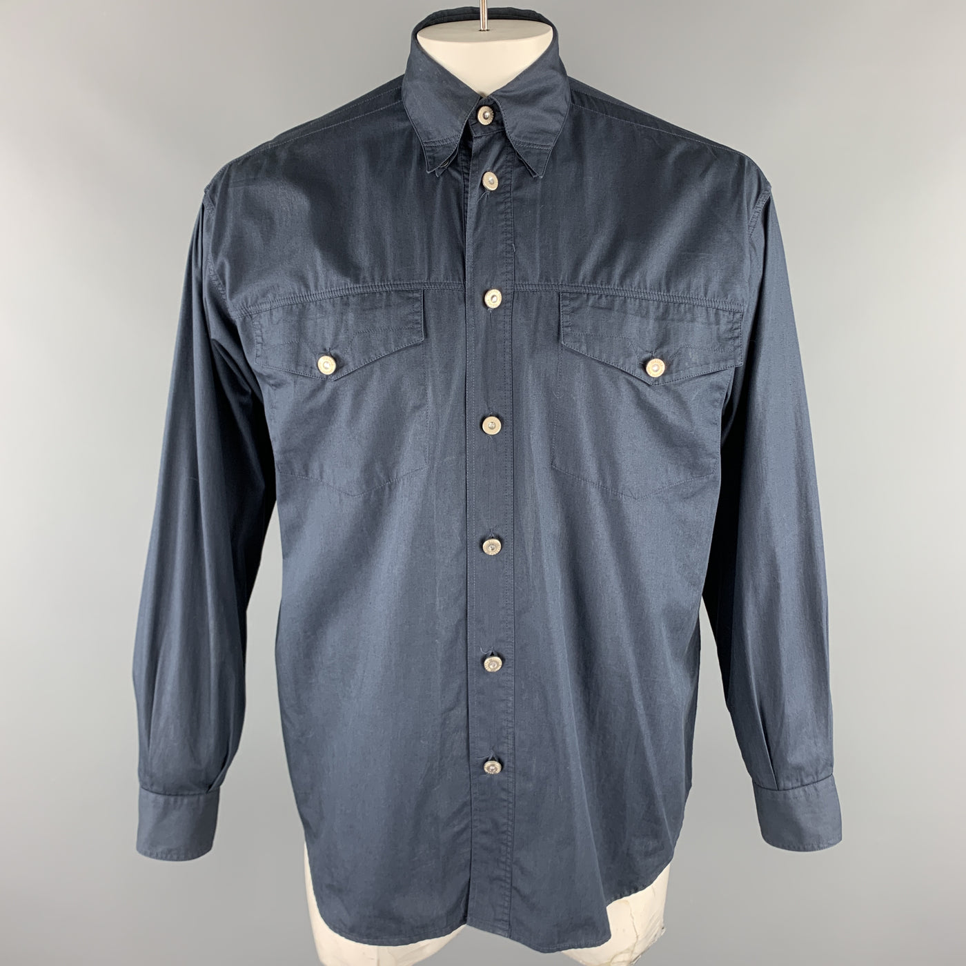 Vintage VERSACE JEANS Size M Navy Cotton Embellished Buttons L – Sui Generis Designer Consignment