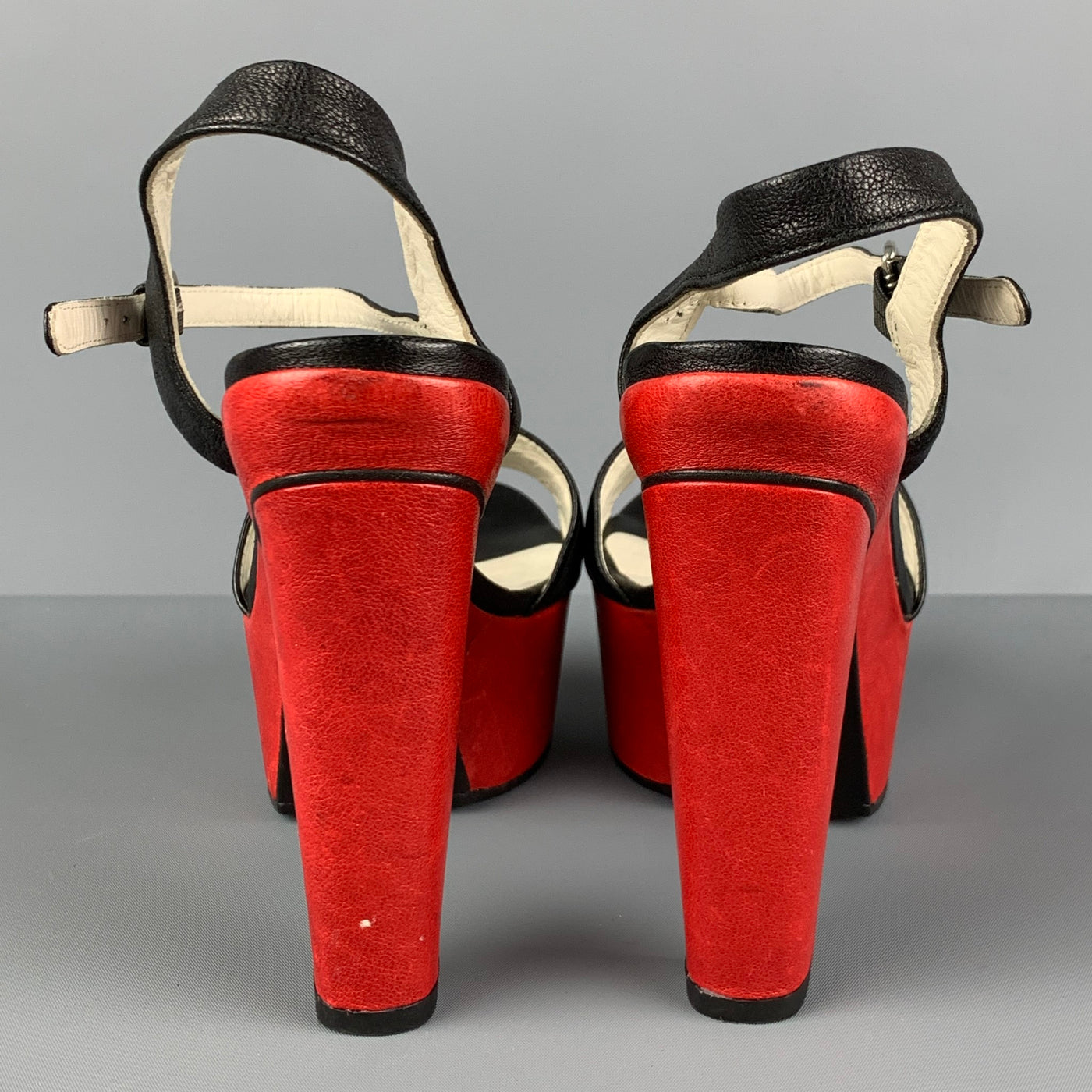 STUART WEITZMAN Size 6 Red Black White Leather Color Block Platform Sandals