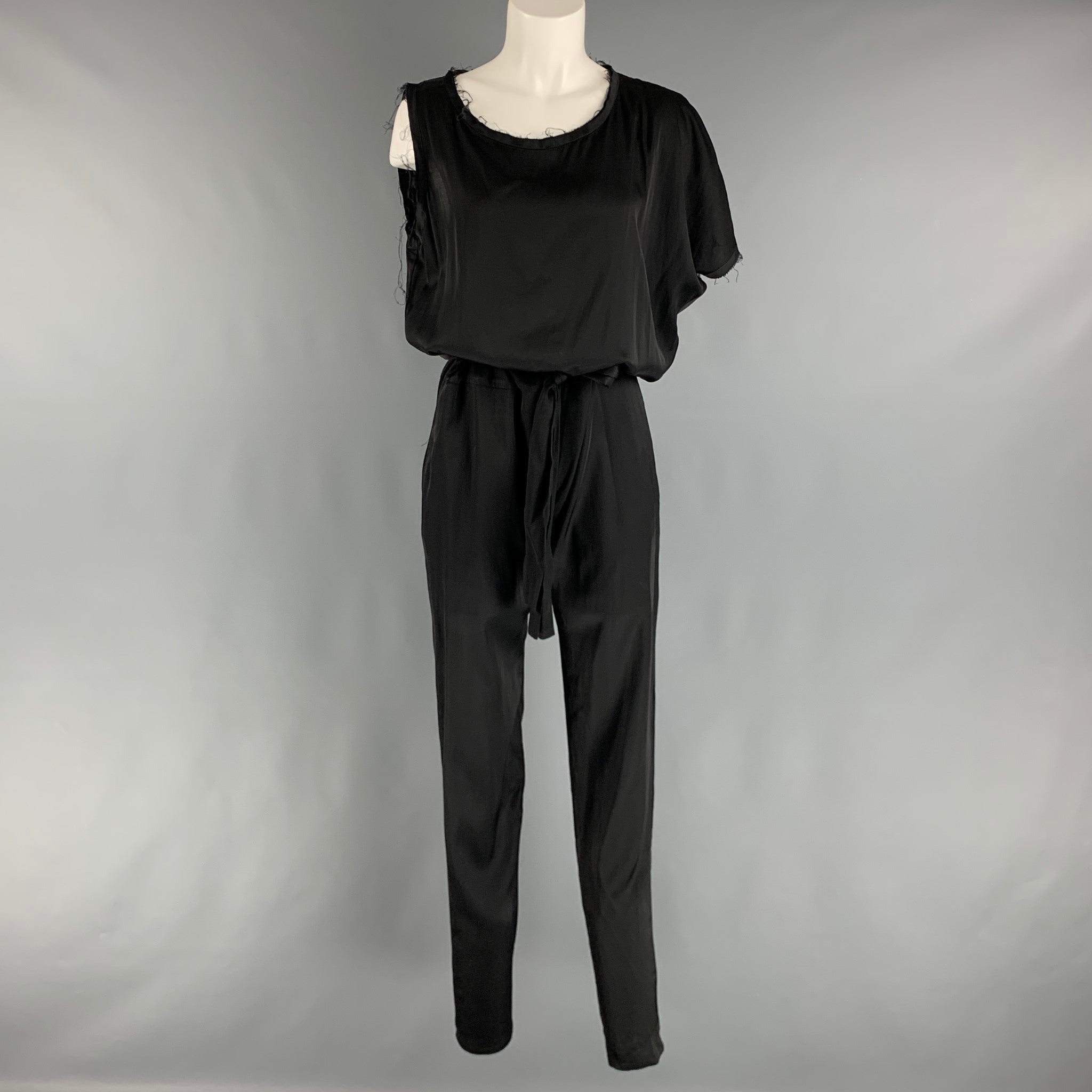 Louis Vuitton Womens Baggy Leg Belted Jumpsuit Black White Size 36